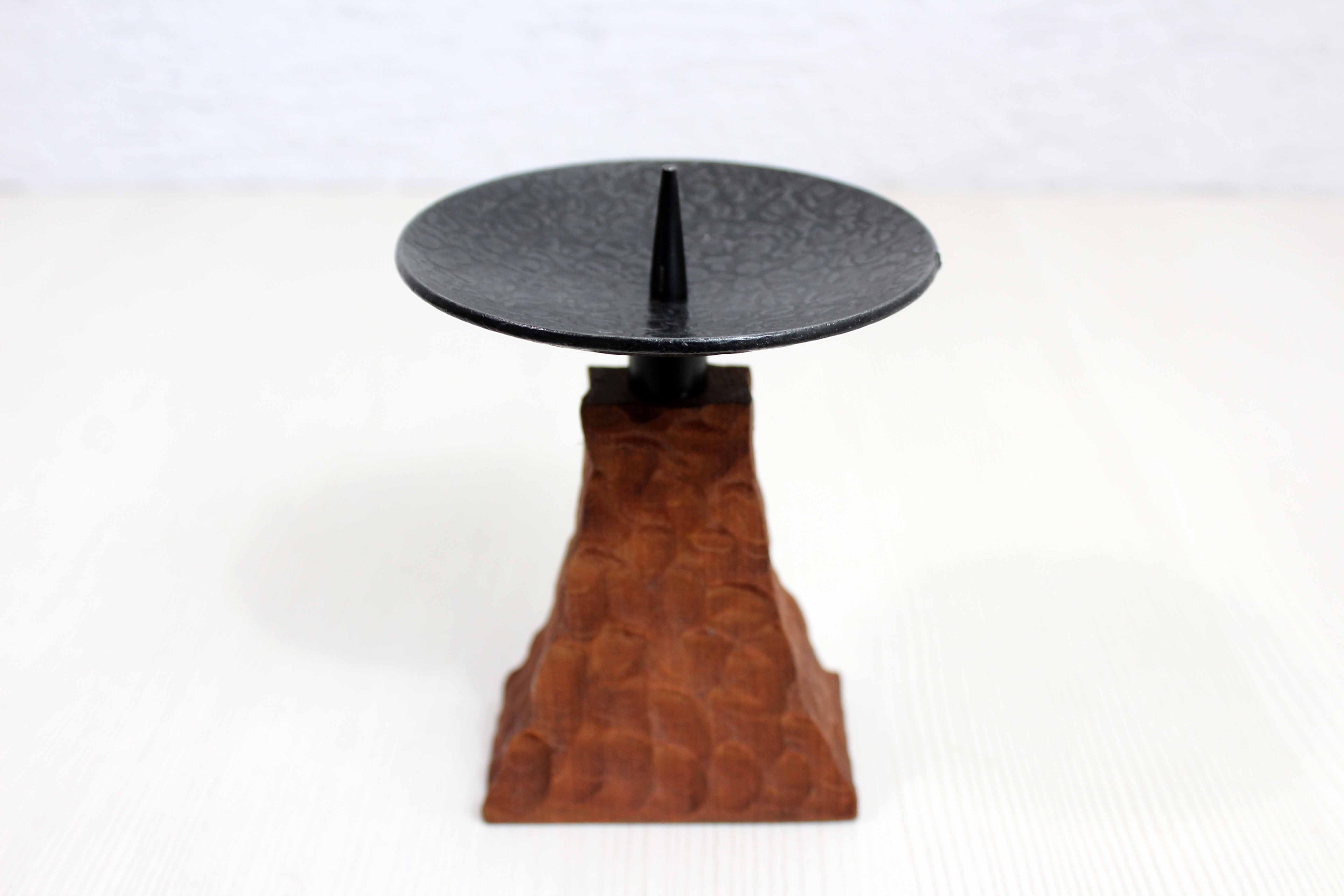 Brutalist teak and metal candle holder