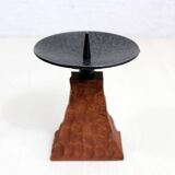 Brutalist teak and metal candle holder