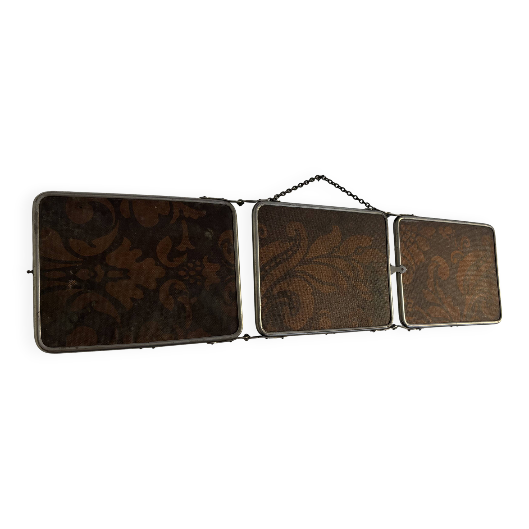 Miroir vintage 1900 triptyque barbier Art Nouveau - 19 x 78  cm