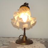 Vintage French Brass Gooseneck Table Lamp with Opaque Patterned Glass Shade 5522