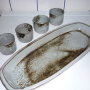 Ceramic fish dish and 4 pots for sauces from the 1960s