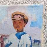 Oil on canvas, painting of young men.