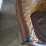 Woven rattan armchair and exotic wood - Colonial style - 1980s