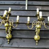 Appliques murales en laiton flamandes antiques à 4 branches 1920