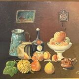 Framed painting oil on canvas still life by J Thomas 1921