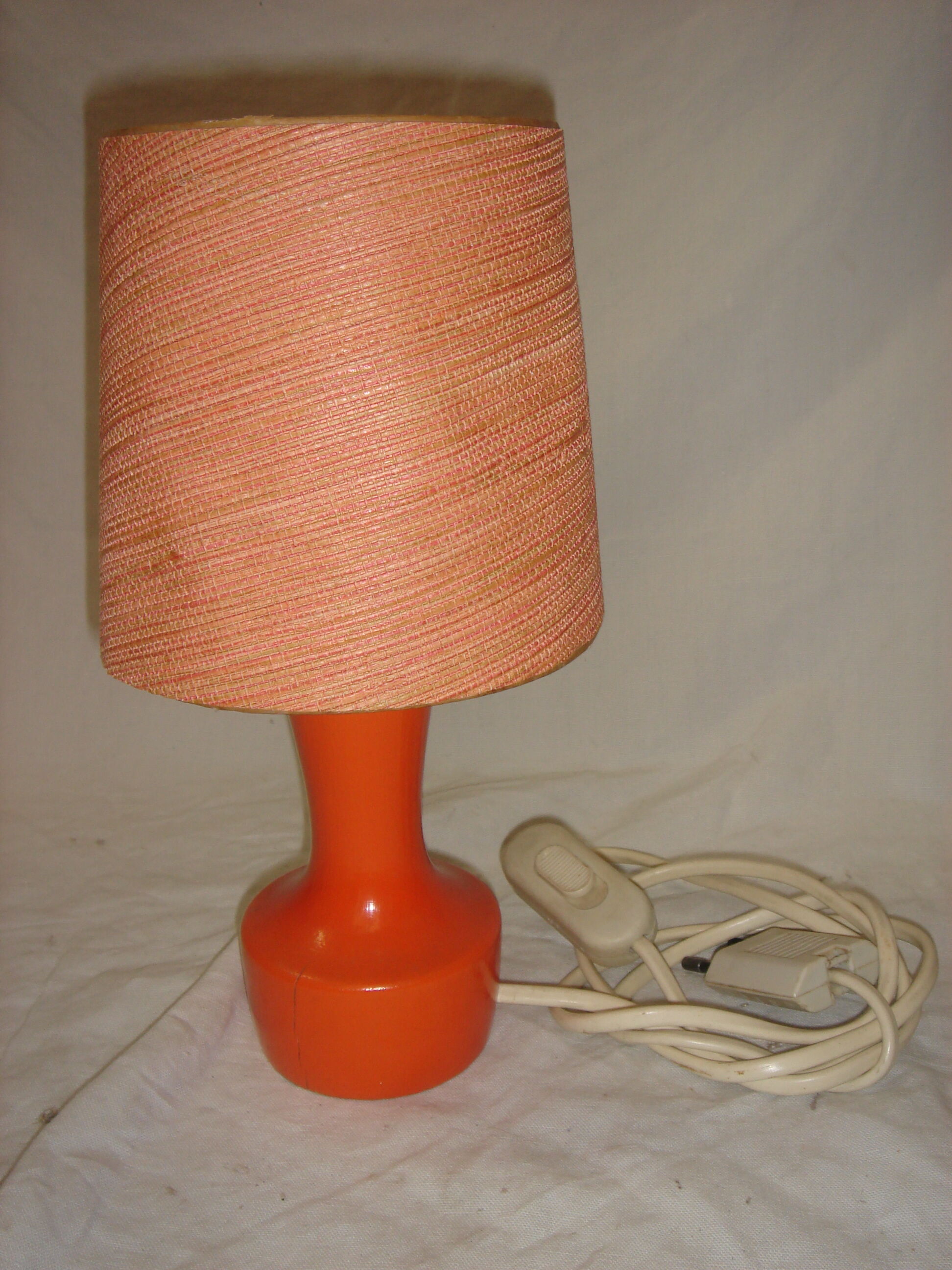 wooden bedside lamp orange 1970