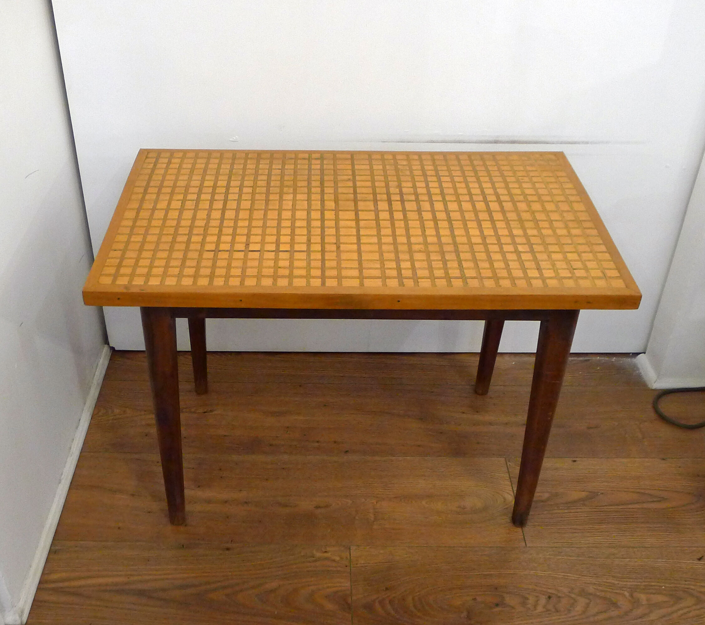 Mid-century grid coffee table, in wood & marquetry