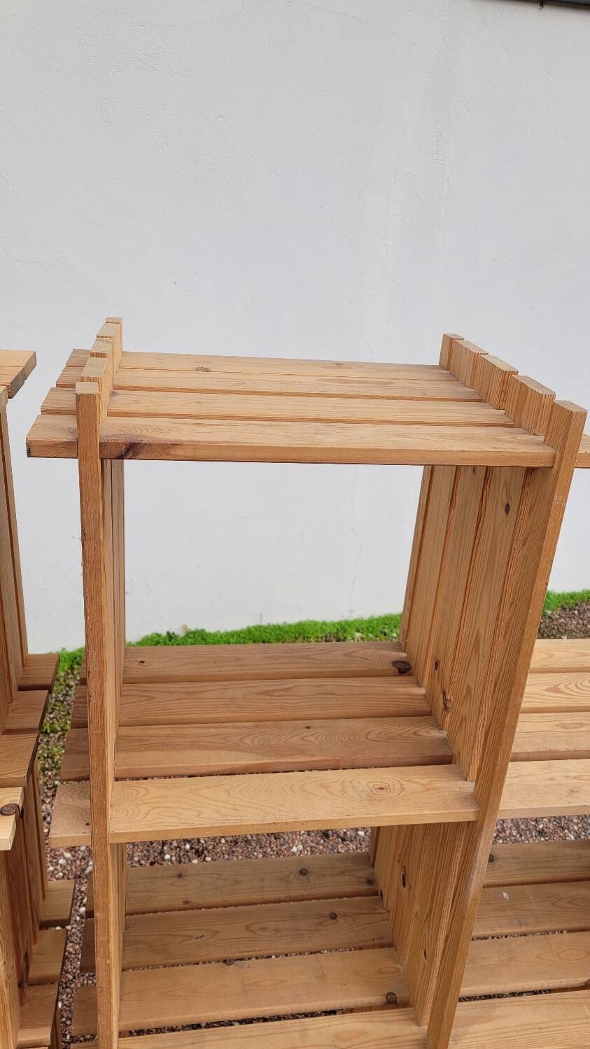 Pair of vintage pine "staircase" bookcase shelves - 1970s