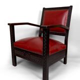 Pair of Colonial Art Deco Carved Wood Armchairs, Algeria, 1930