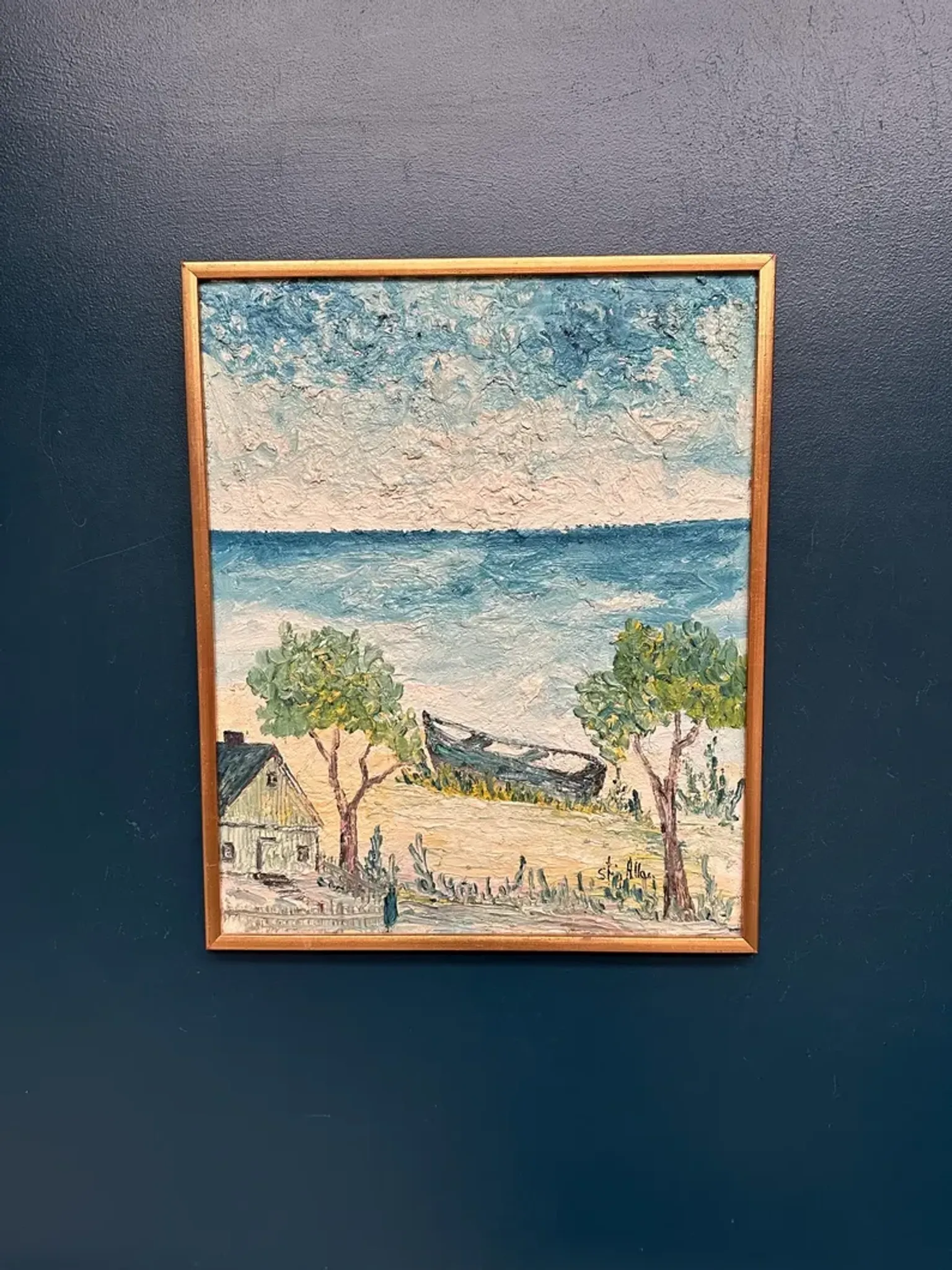 Original Swedish Oil on Panel - "Landskrona" by Stig Allan - Signed - Vintage and Framed - 60 × 50 cm (23.6" × 19.7")