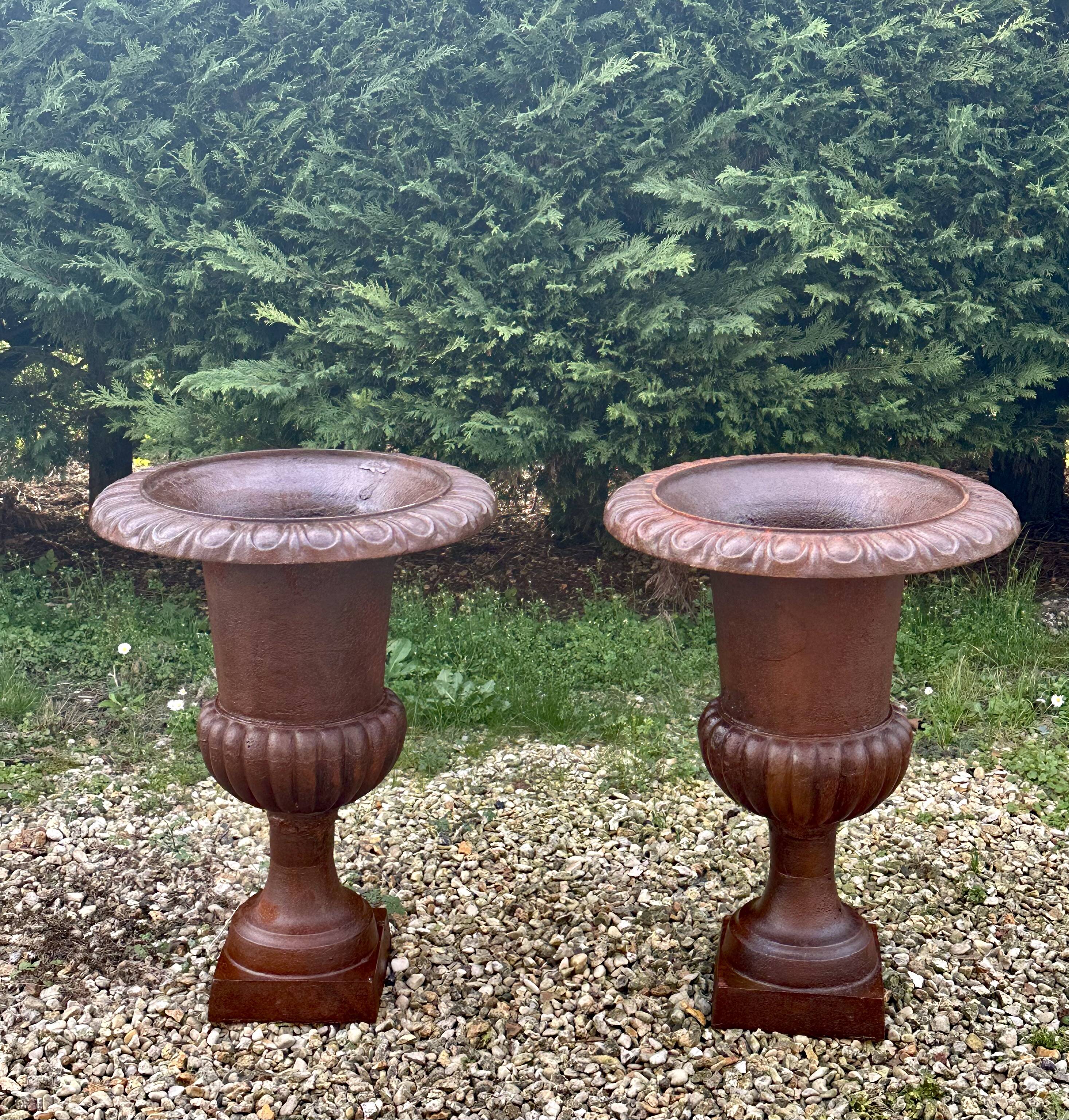 Médicis cast iron vases (the pair) Height 74 cm