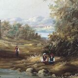 Oil on panel: lively landscape