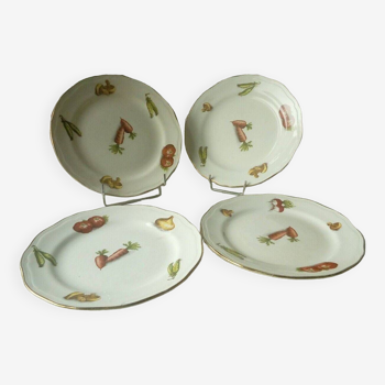 Earthenware dessert plates with 4 seasons vegetable decoration