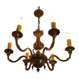 French vintage heavy brass 6 light empire style chandelier