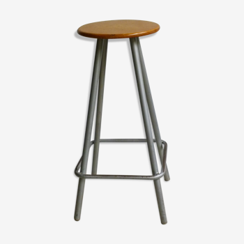 High stool in wood and metal