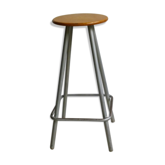 High stool in wood and metal