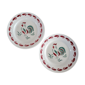 2 plates decorated with rooster, Céranord