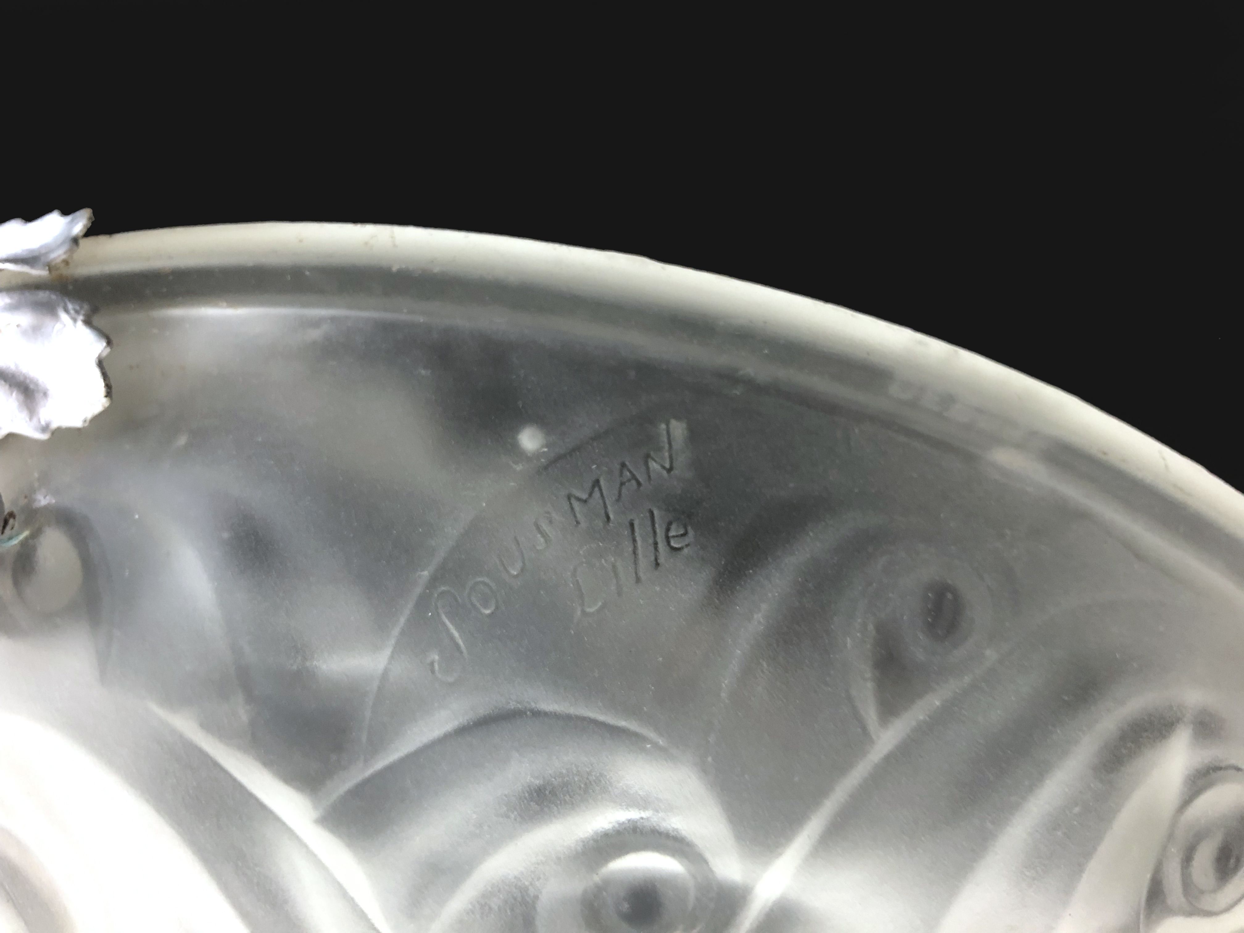 Suspension basin in glass paste Art Deco 1 Fire Sousman Lille with floral motifs