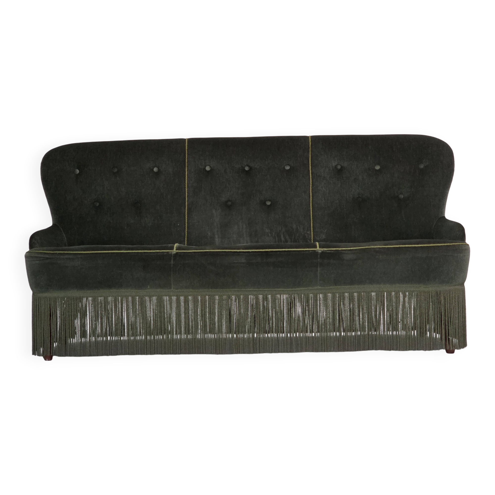 1970s, Danish 3-seater sofa, furniture velour, beech wood legs.