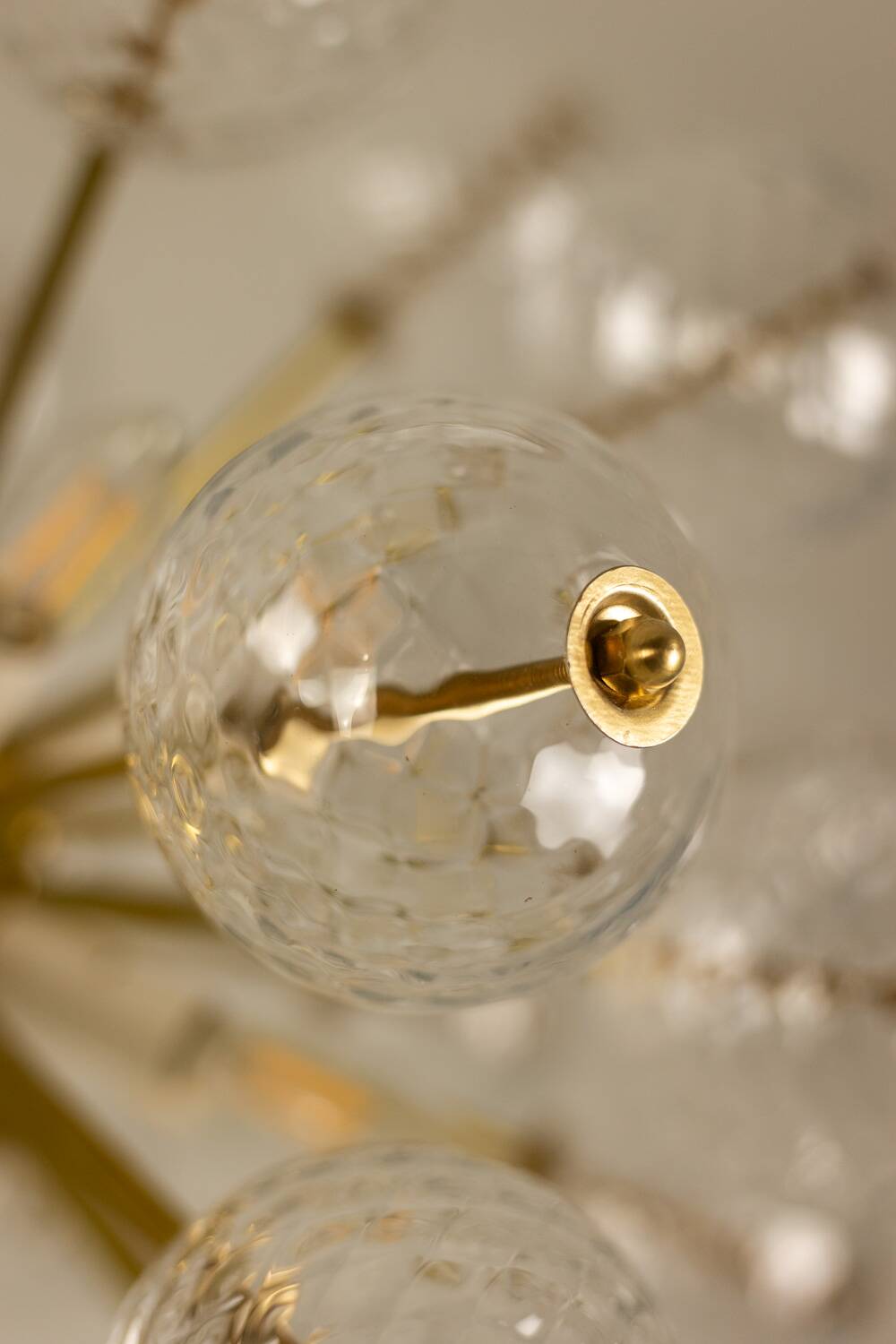 Kamenický Šenov, published by. Brass and glass chandelier. Around 1970.