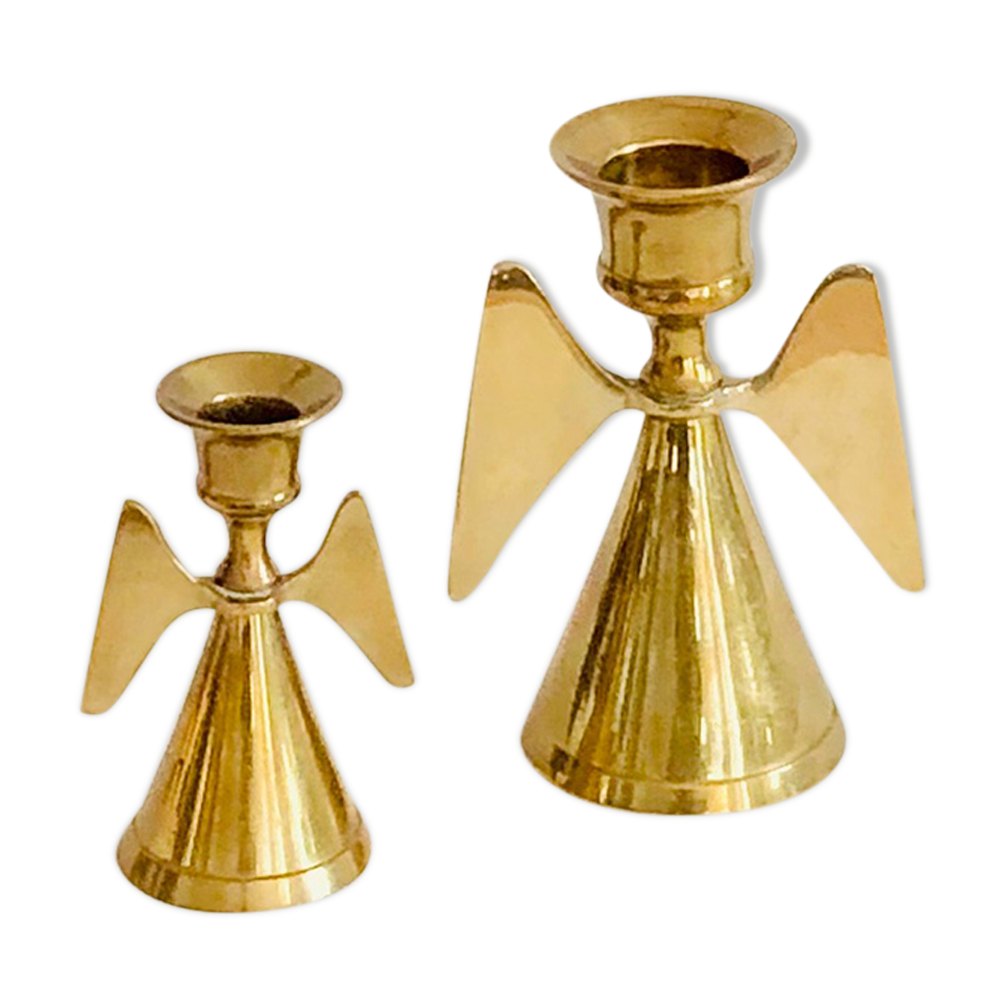 Duo of brass angel candle holders