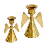 Duo de bougeoirs anges en laiton