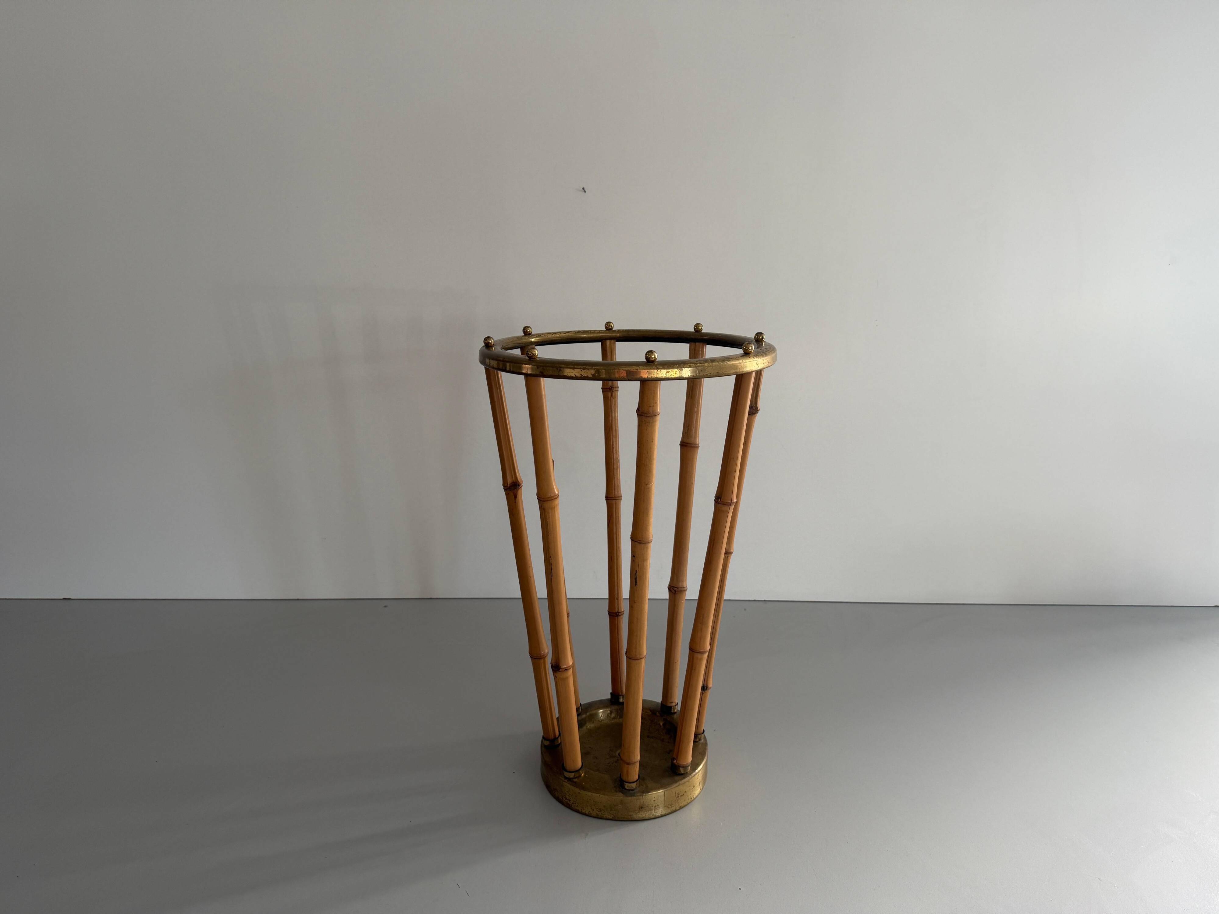 Bamboo and brass umbrella stand, 1960s, Germany