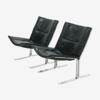 Set of 2 danish Kebe Møbler lounge armchairs model eagle with black leather