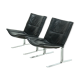Set of 2 danish Kebe Møbler lounge armchairs model eagle with black leather