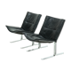 Ensemble de 2 fauteuils lounge danois Kebe Møbler modèle Eagle avec cuir noir.
