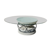 Greek column coffee table in iron forge and glass