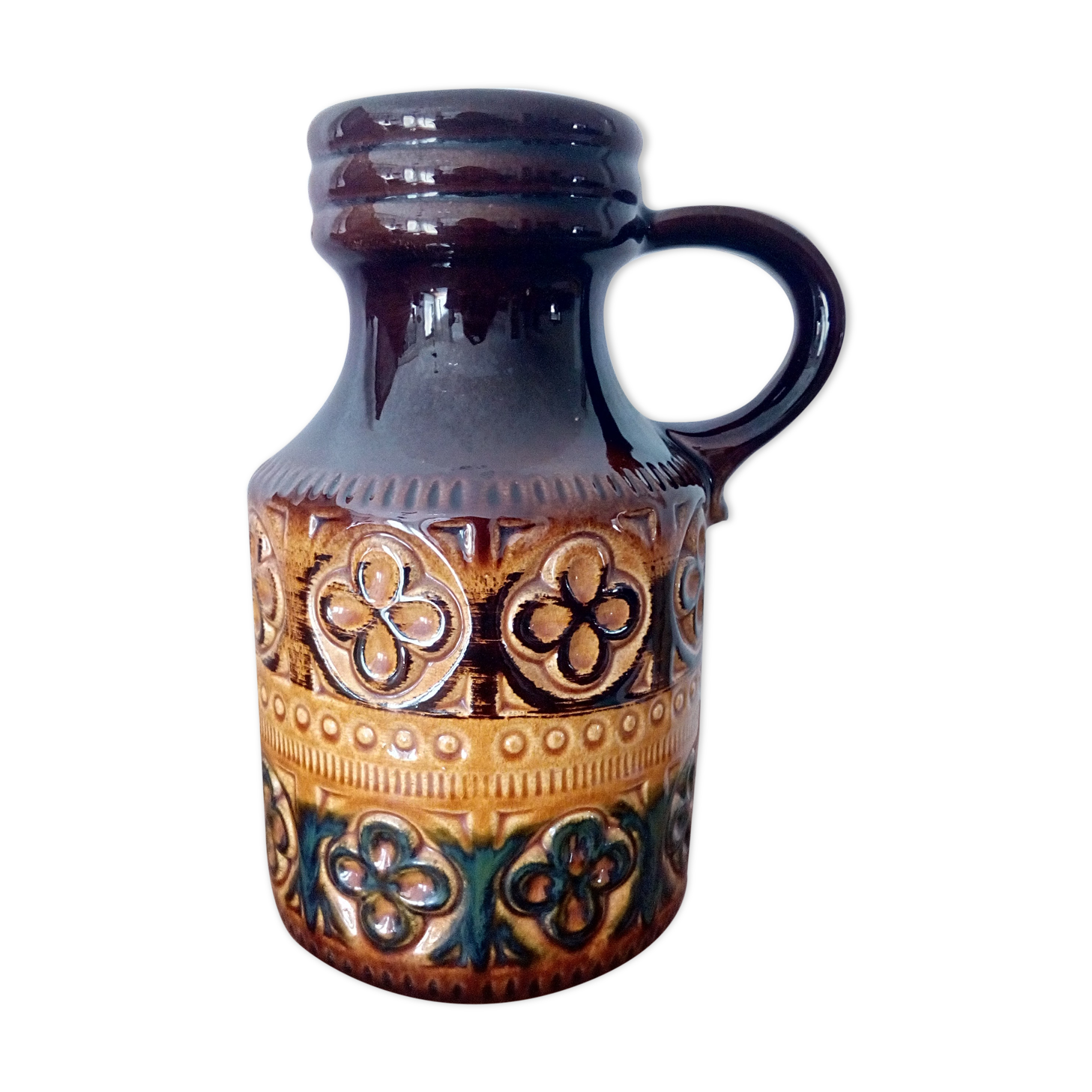 West Germany enamelled ceramic handle vase