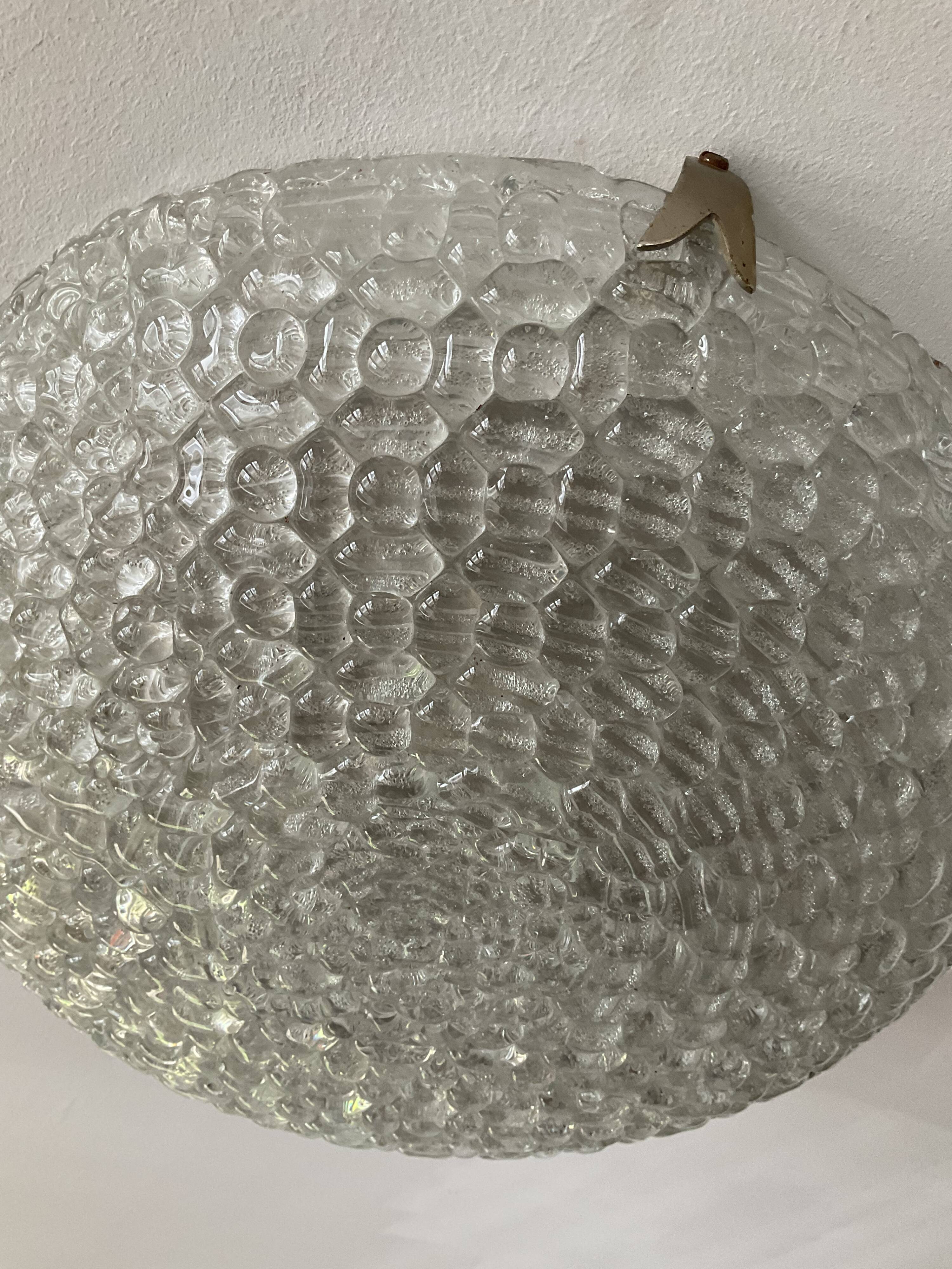 Vintage ceiling lamp year 60-70 in molded glass Ф40cm