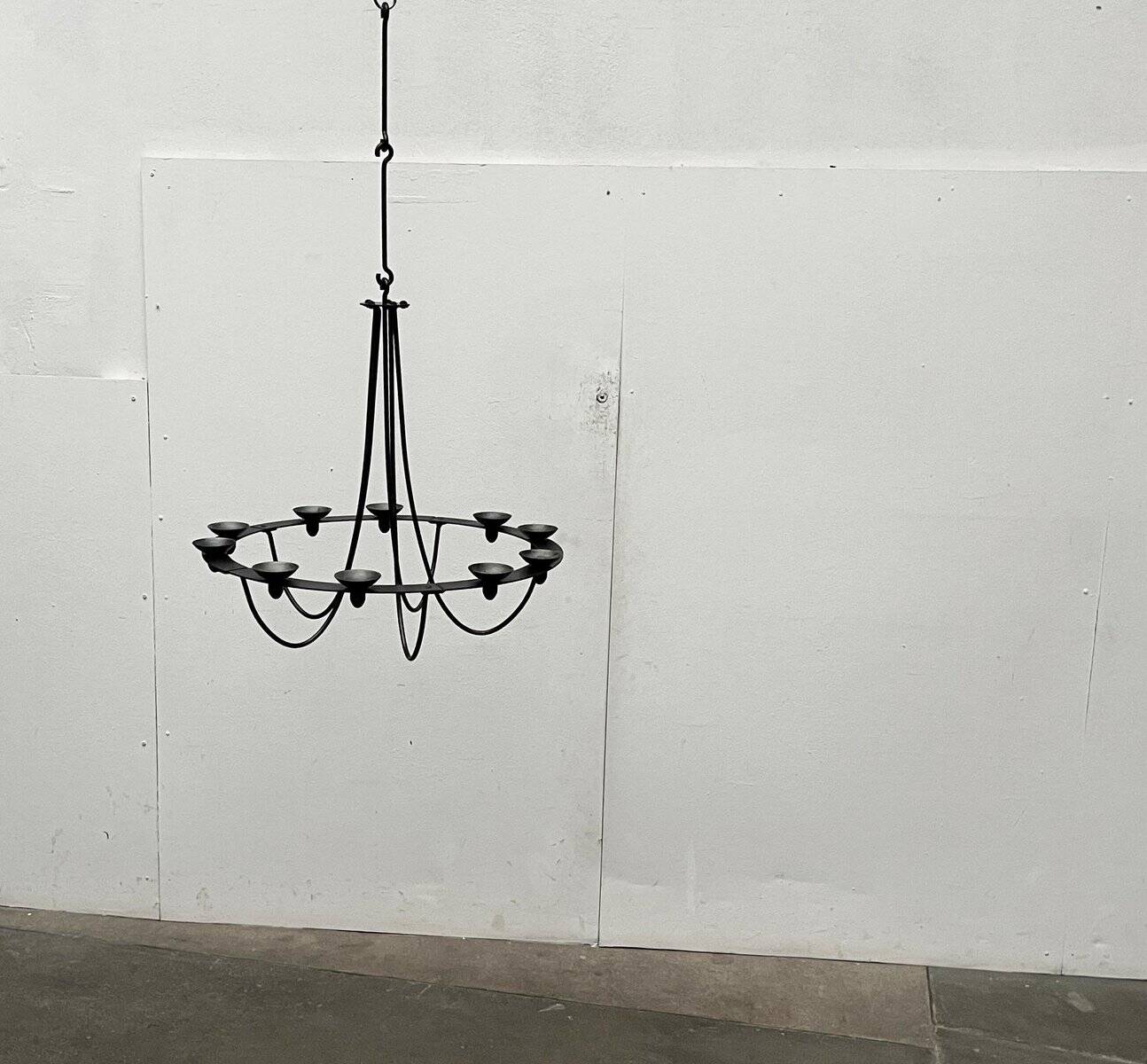 Vintage wrought iron candlestick chandelier by Ehlén Johansson for Ikea, 1990s.