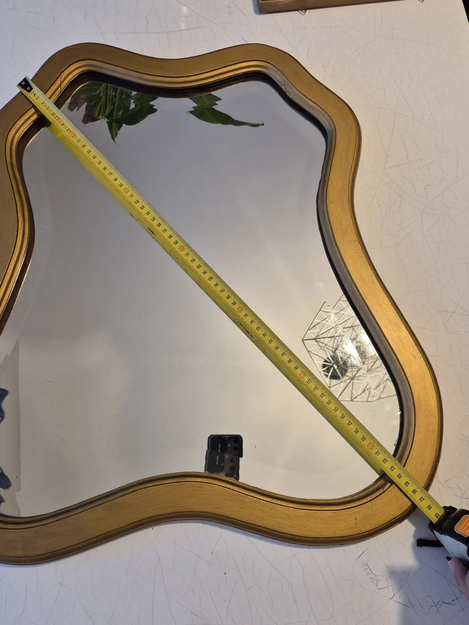 Vintage organic bevelled gold wooden mirror, Art Deco period.