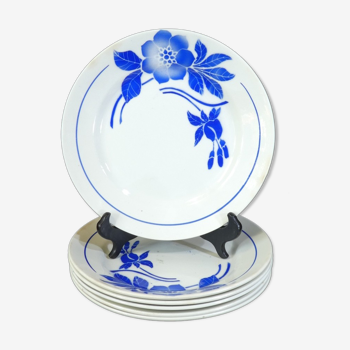 Set de 6 assiettes bleu Limoges modele Flore