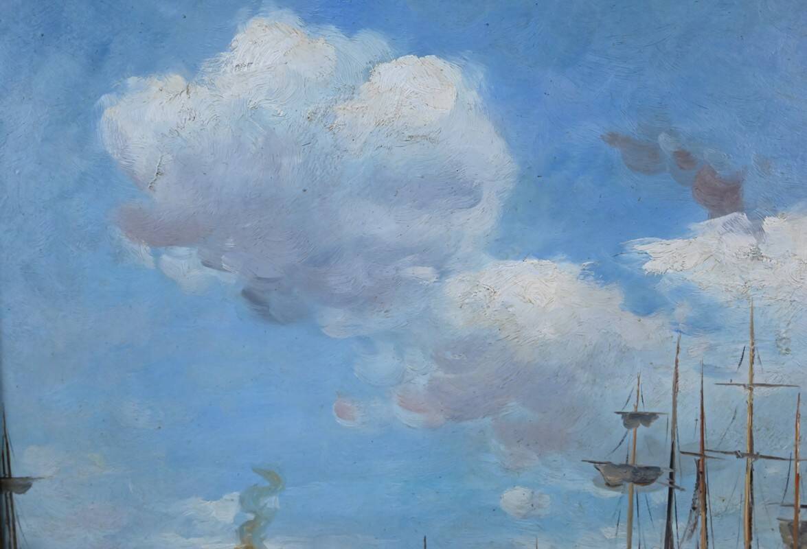 Painting "Harbour Scene", oil on canvas, signed F. Nicoli – 20th century
