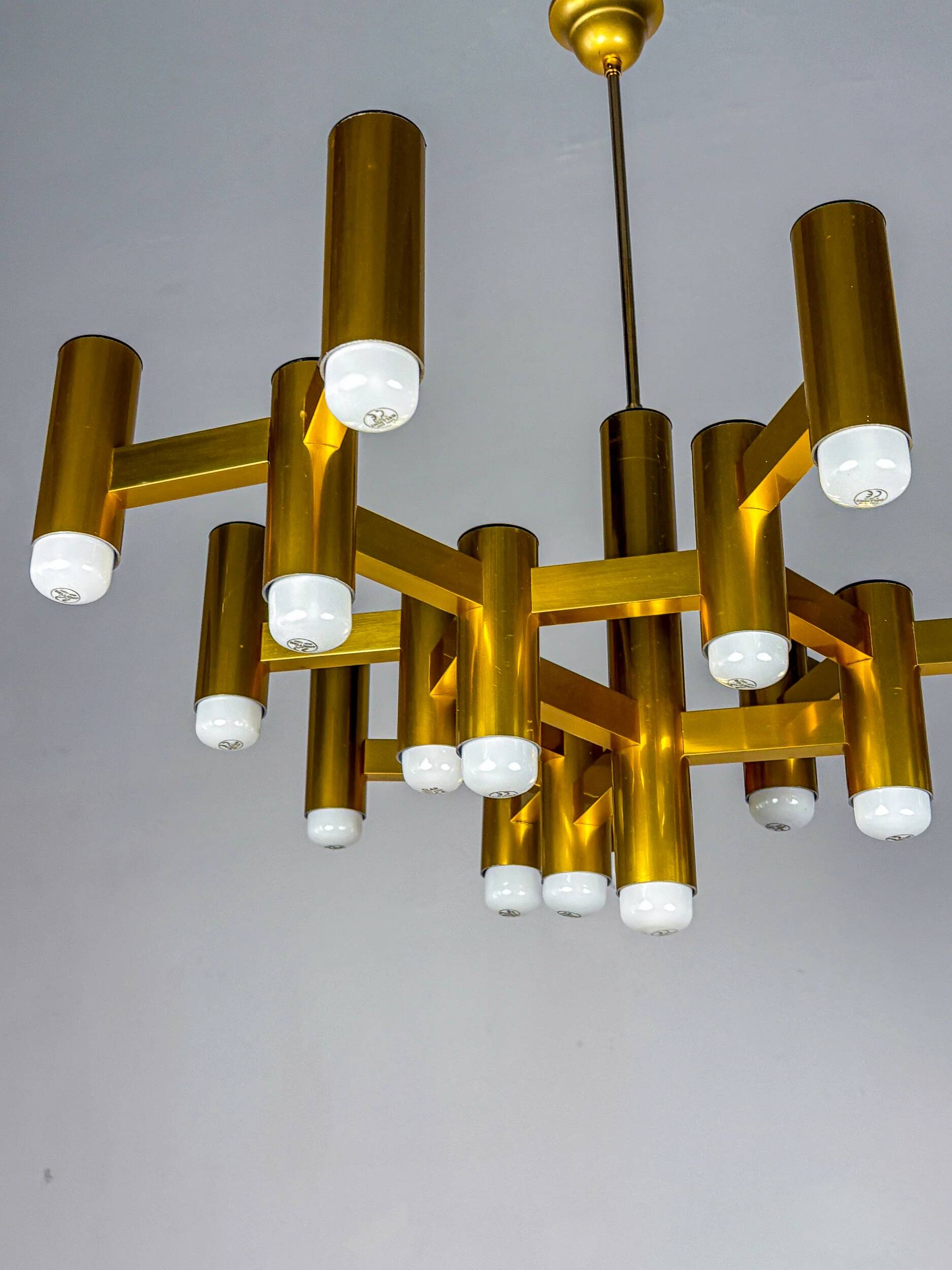 Gaetano Sciolari geometric chandelier, 19 lights, Italy, 1970s