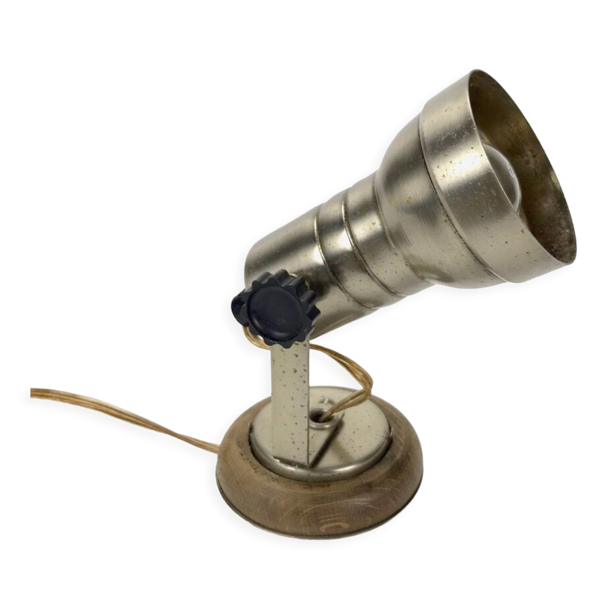 Spot industriel alu sur socle en bois tourné