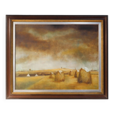 Large signed painting of a hay landscape from the Belgian painter Frank Bog