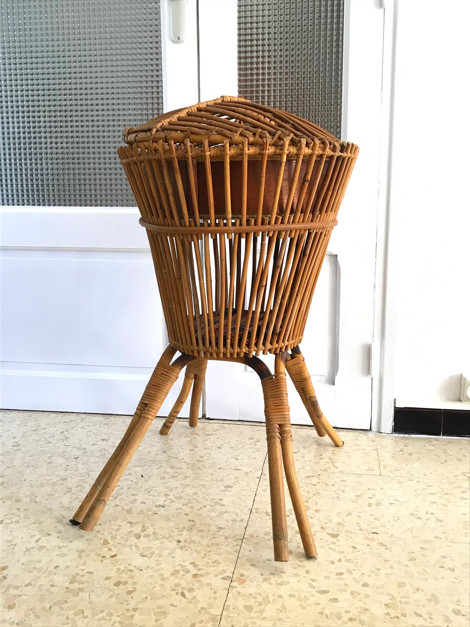Vintage rattan sewing box from the 60s