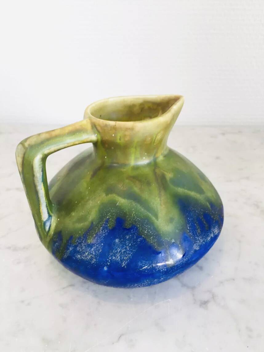 Small vintage blue and green vase – 1950s ceramic