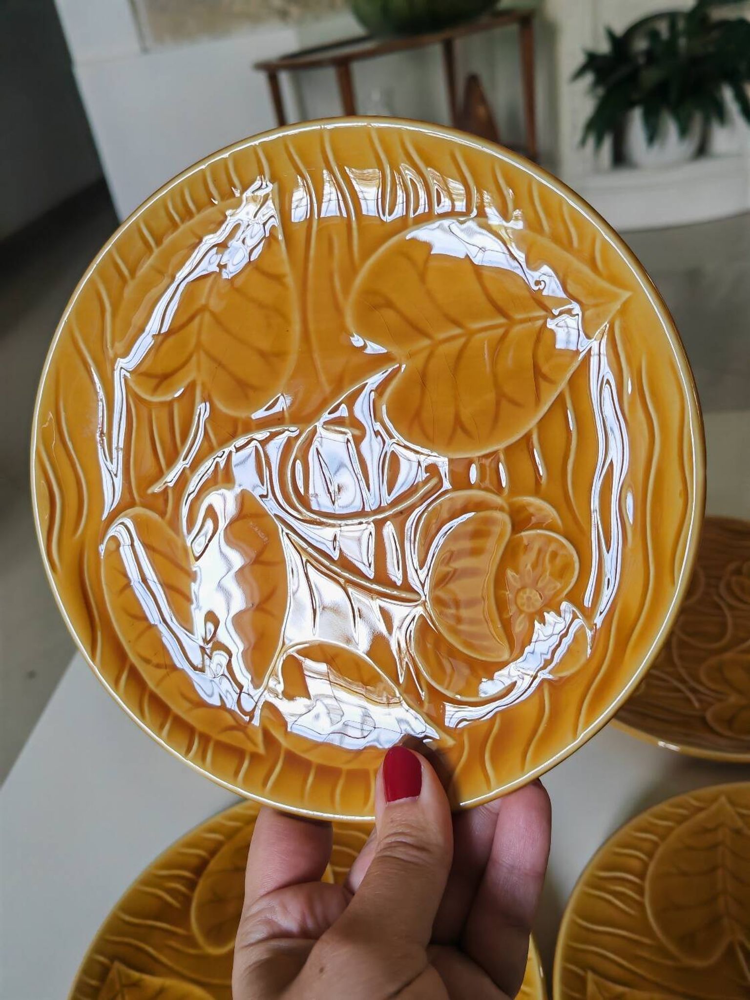 7 Sarreguemines water lily plates