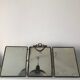 Mirror triptych Barber brass nickeled vintage 1920, 28x67cm