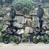 Pair of wrought iron andirons