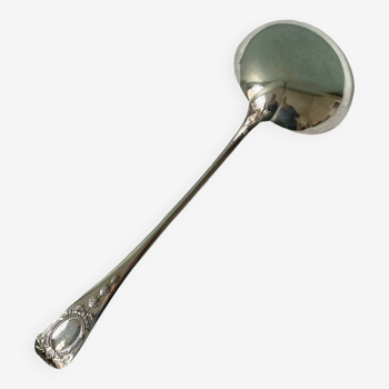 Large old ladle in silver metal, medallion baguette model