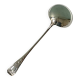 Large old ladle in silver metal, medallion baguette model