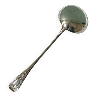 Large old ladle in silver metal, medallion baguette model