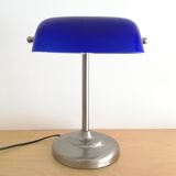 Blue glass and brass bankers lamp
