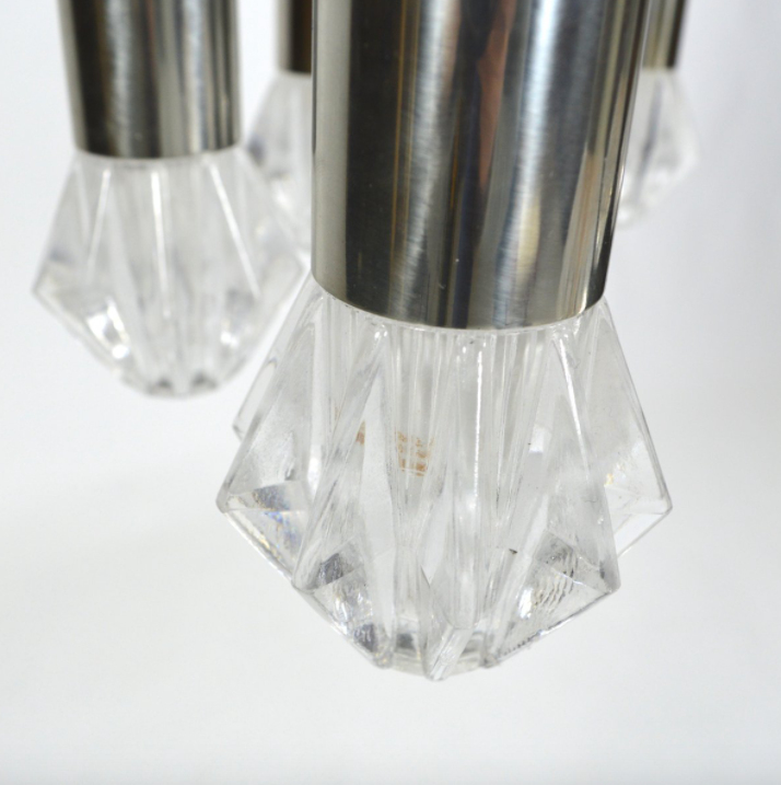 Vintage suspension lamp in chrome metal and glass 1970